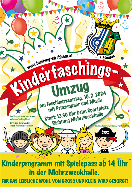 Kinderfaschings-Umzug Kirchham, Sa., 10.2. - Start: 13.30 Uhr Sportplatz